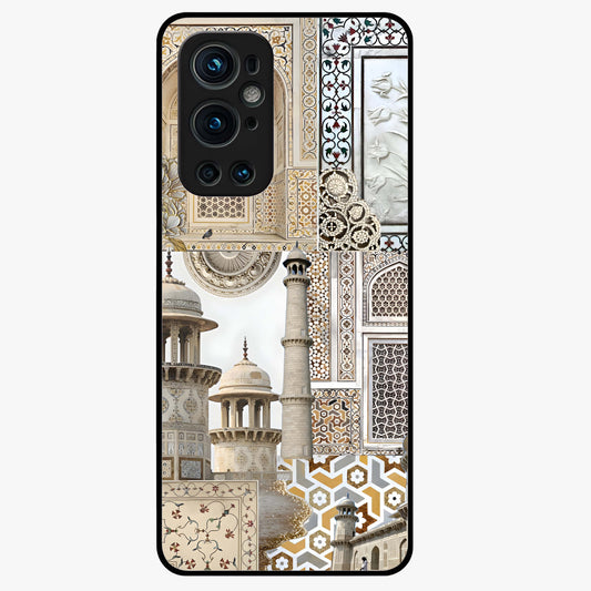 Mughal Marble Legacy Glass Case showing flat back view with intricate Mughal inspired marble pattern and glossy glass finish.