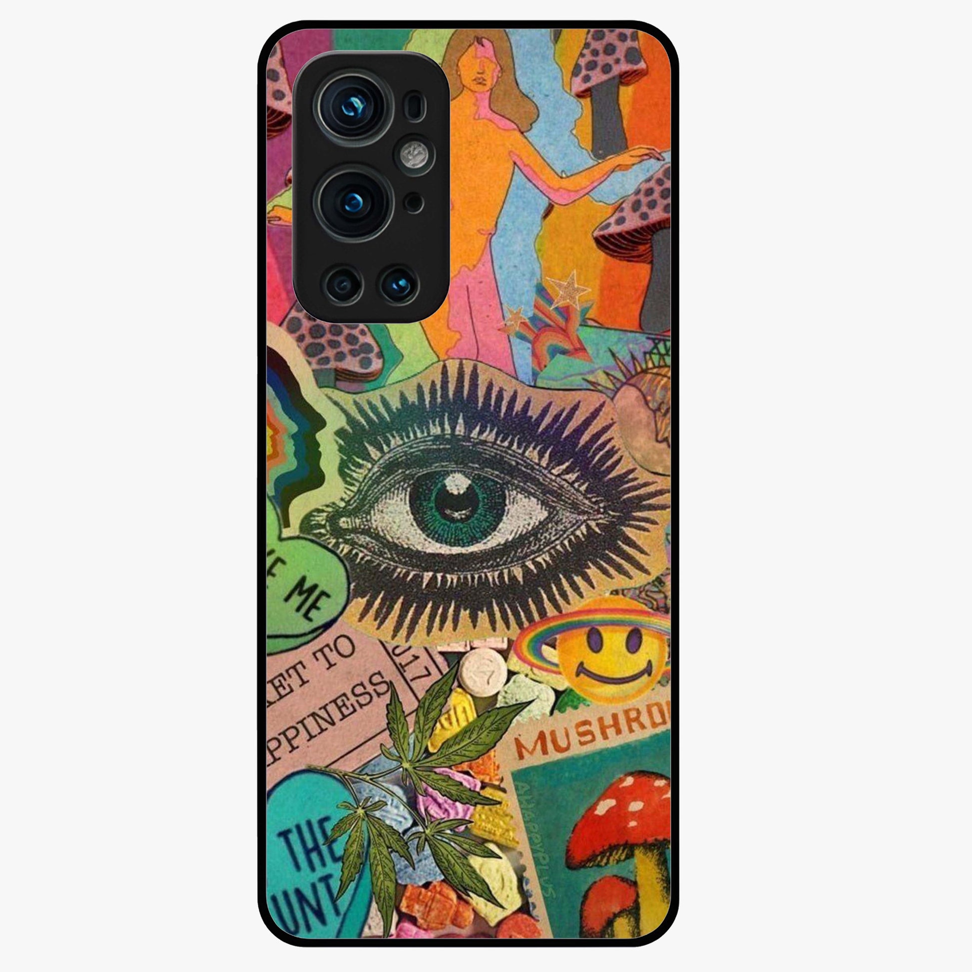 Mystic Eye Wonderland Glass Case showing flat back view with mystical eye themed artwork and glossy glass finish.