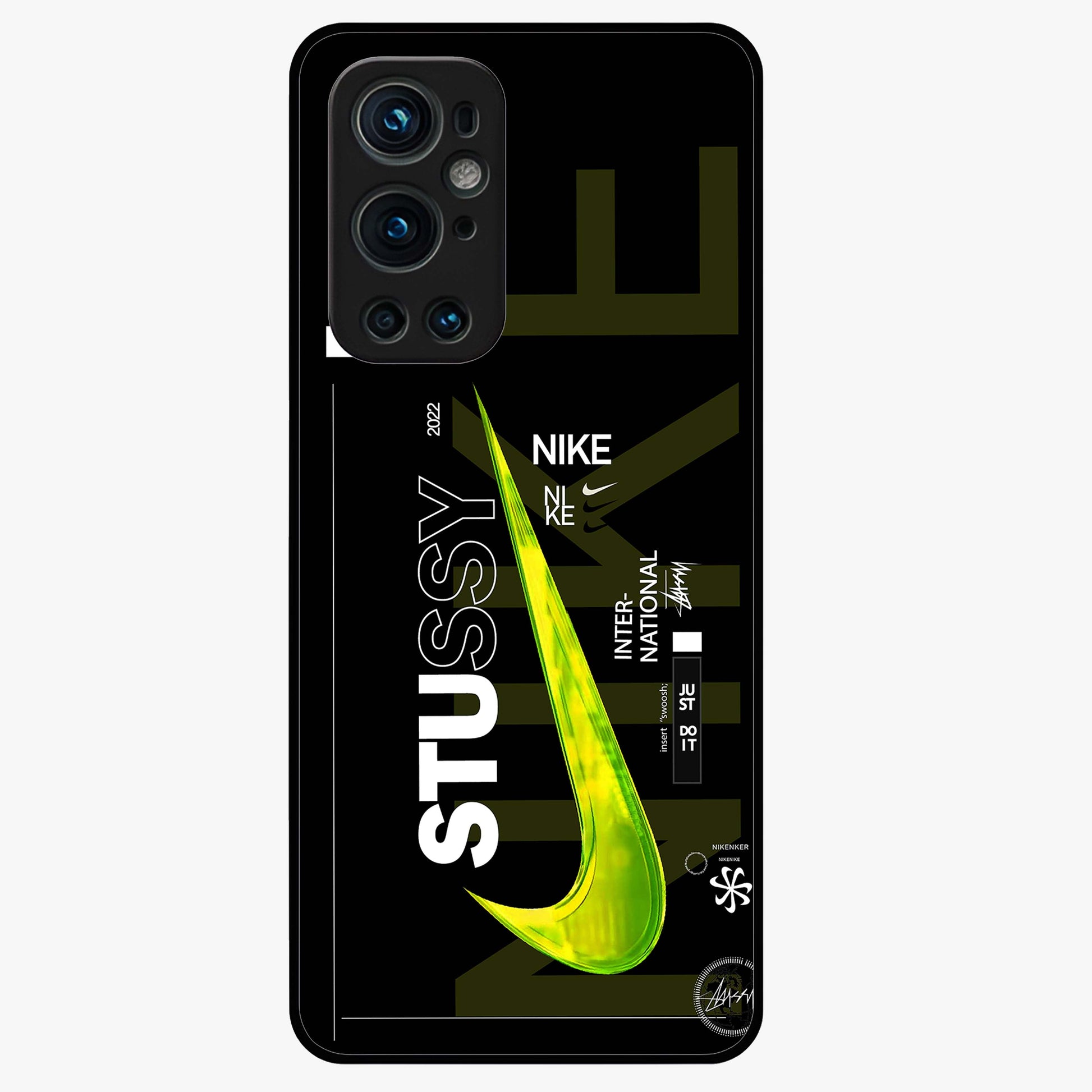 Neon Street Edition Glass Case showing flat back view with neon street style artwork and glossy glass finish.