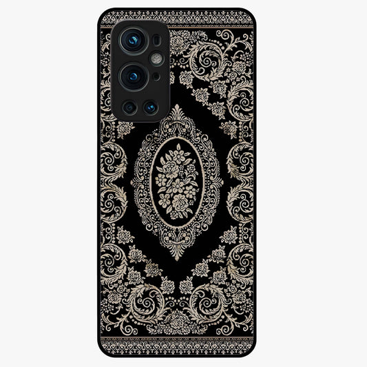 Noir Bloom Elegance Glass Case showing flat back view with elegant dark floral artwork and glossy glass finish.