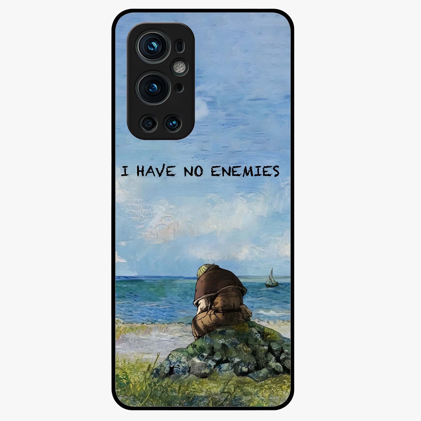 Peace Beyond War Glass Case showing flat back view with symbolic peace themed artwork and glossy glass finish.