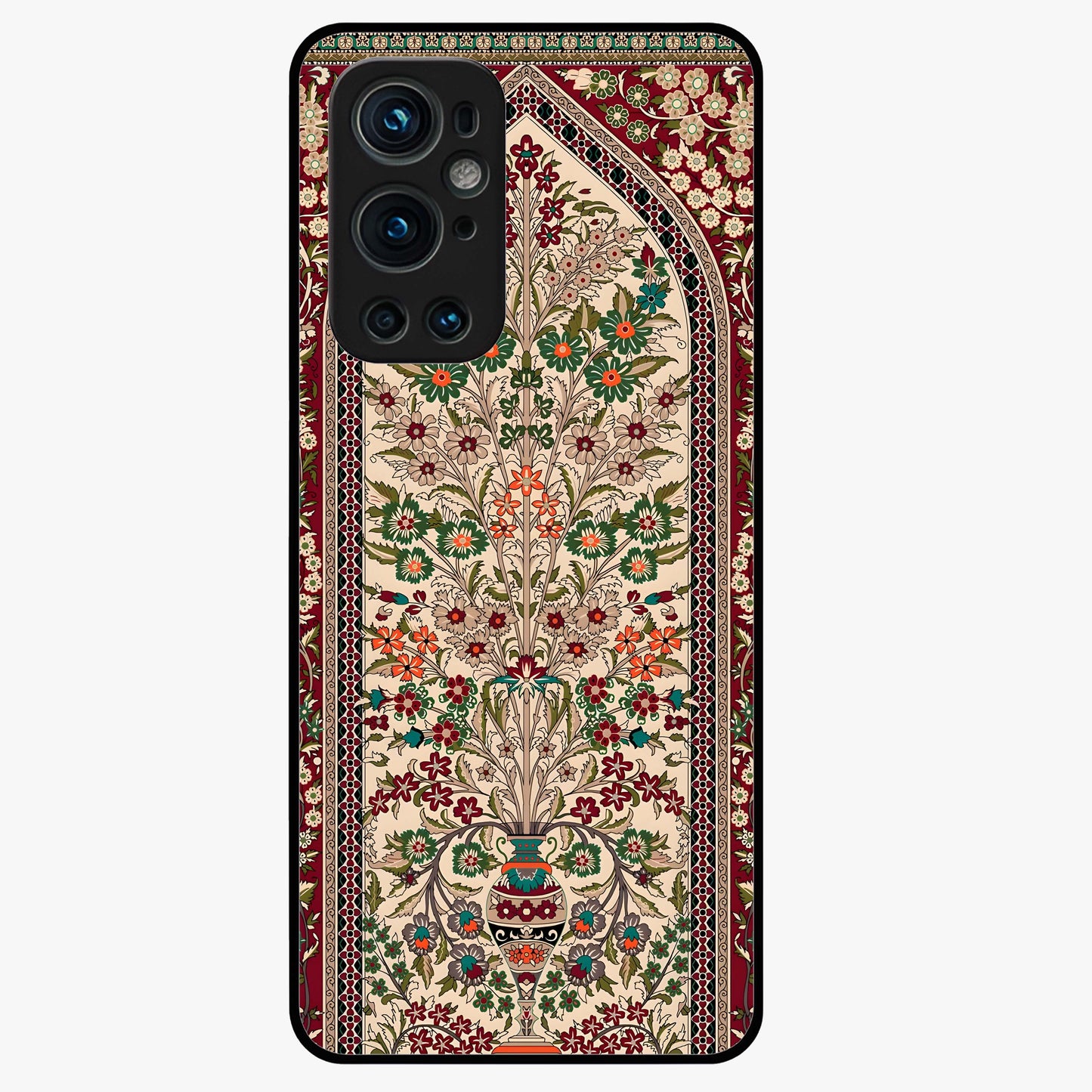 Persian Inspired Glass Case showing flat back view with ornate Persian style pattern artwork and glossy glass finish.