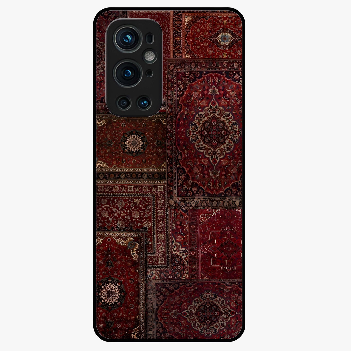 Persian Velvet Tale Glass Case showing flat back view with luxurious Persian velvet pattern artwork and glossy glass finish.