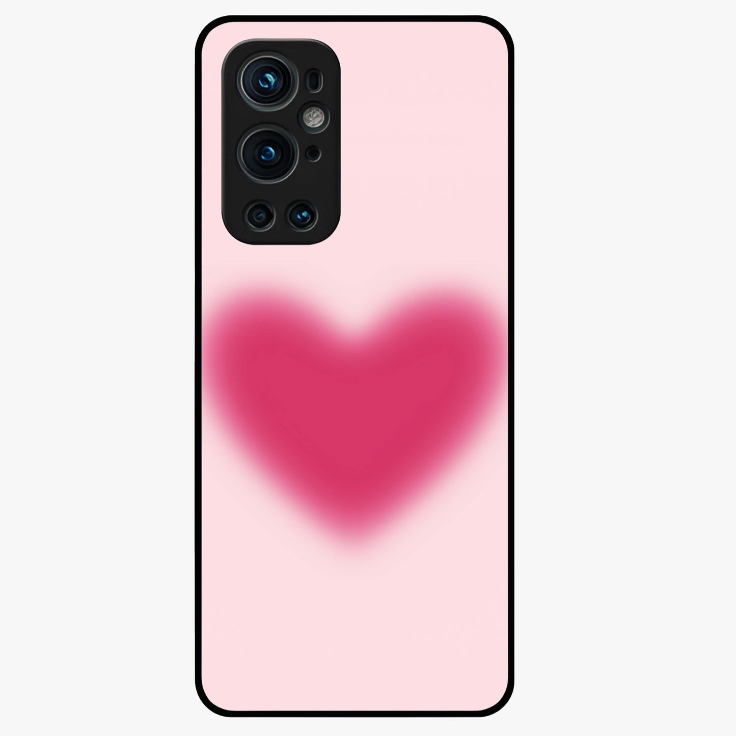 Pink Aura Heart Glass Case showing flat back view with glowing heart artwork and glossy glass finish.