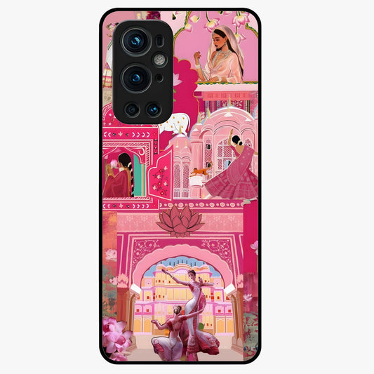 Pink Palace Muse Glass Case showing flat back view with elegant palace inspired artwork and glossy glass finish.