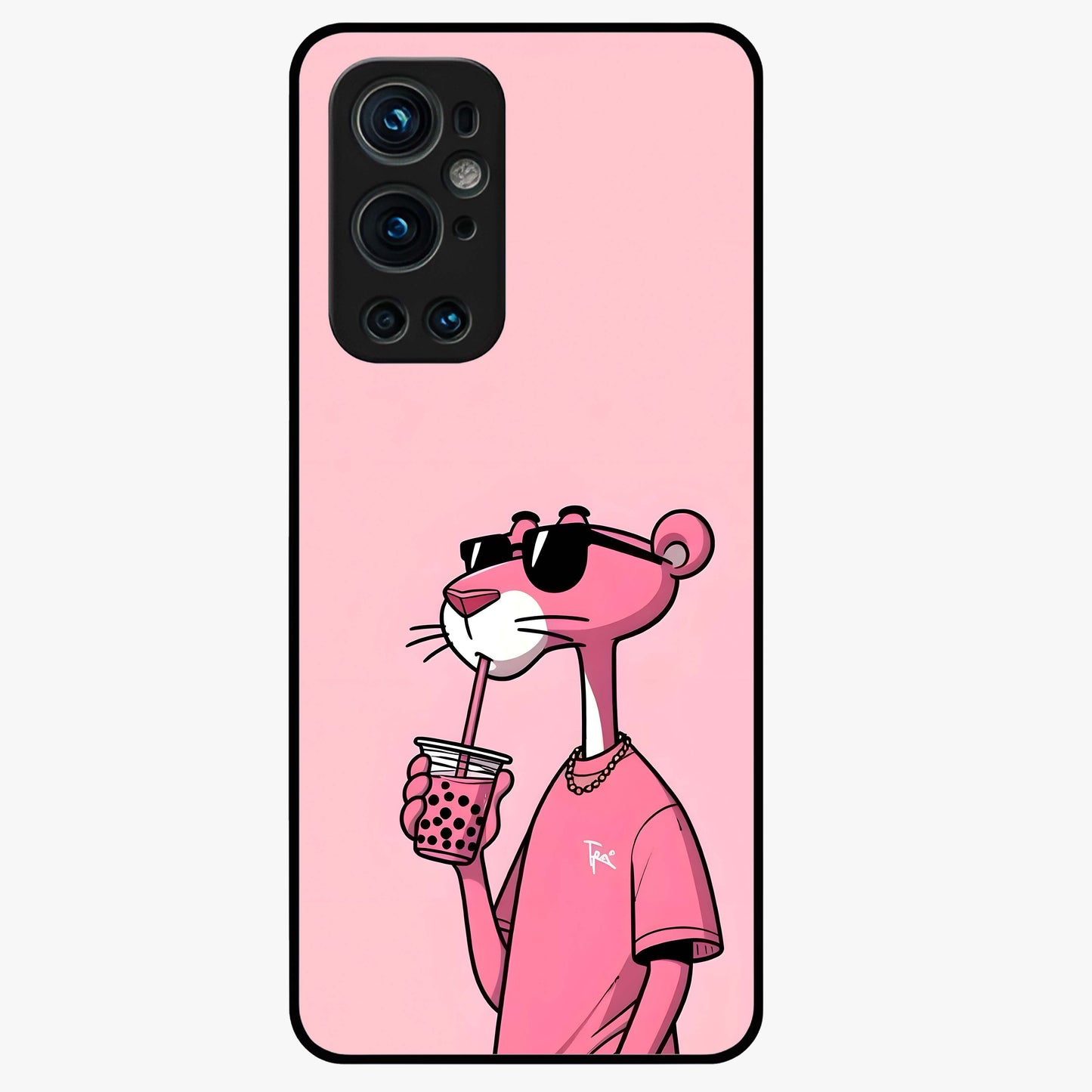 Pink Panther Glass Case showing flat back view with iconic pink panther artwork and glossy glass finish.