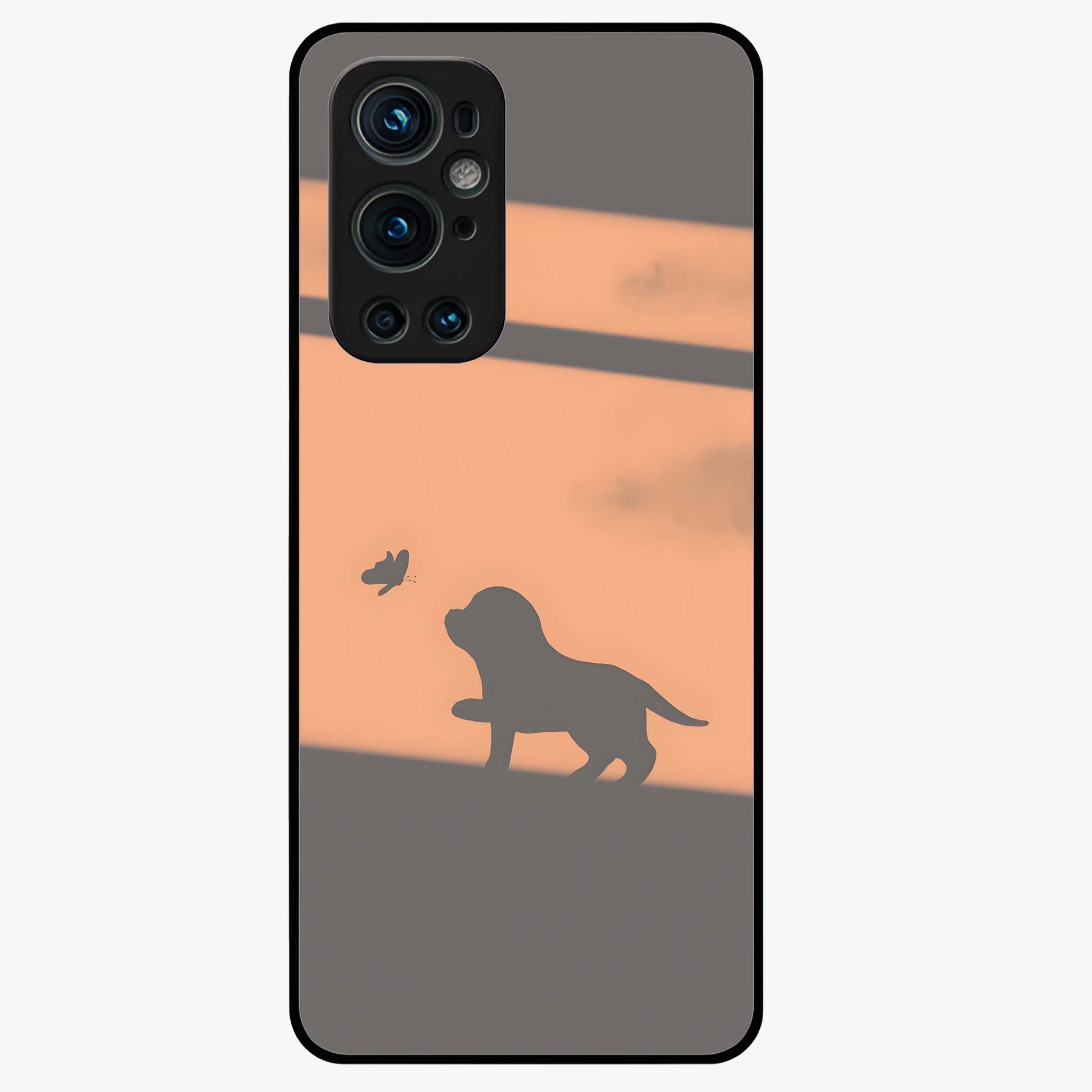 Puppy Shadow Art Glass Case showing flat back view with cute puppy shadow style artwork and glossy glass finish.