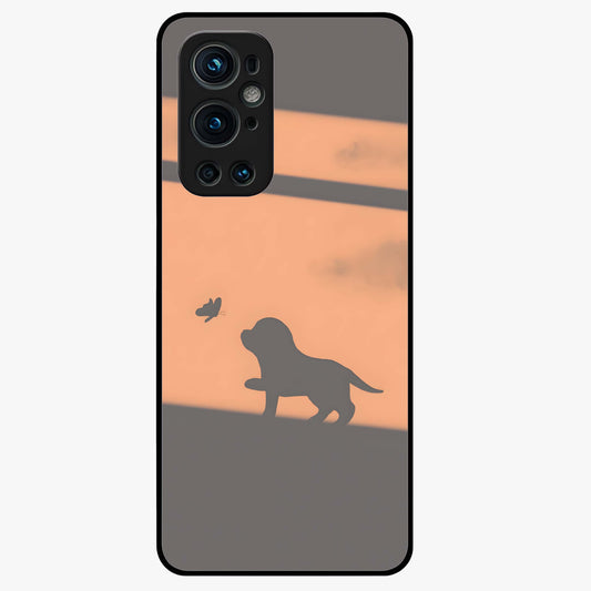 Puppy Shadow Art Glass Case showing flat back view with cute puppy shadow style artwork and glossy glass finish.