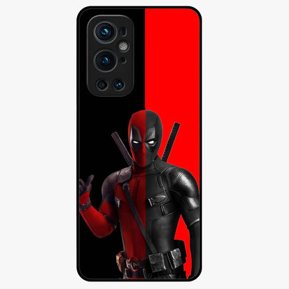 Red & Black Deadpool Theme Glass Case showing flat back view with bold comic inspired artwork and glossy glass finish.