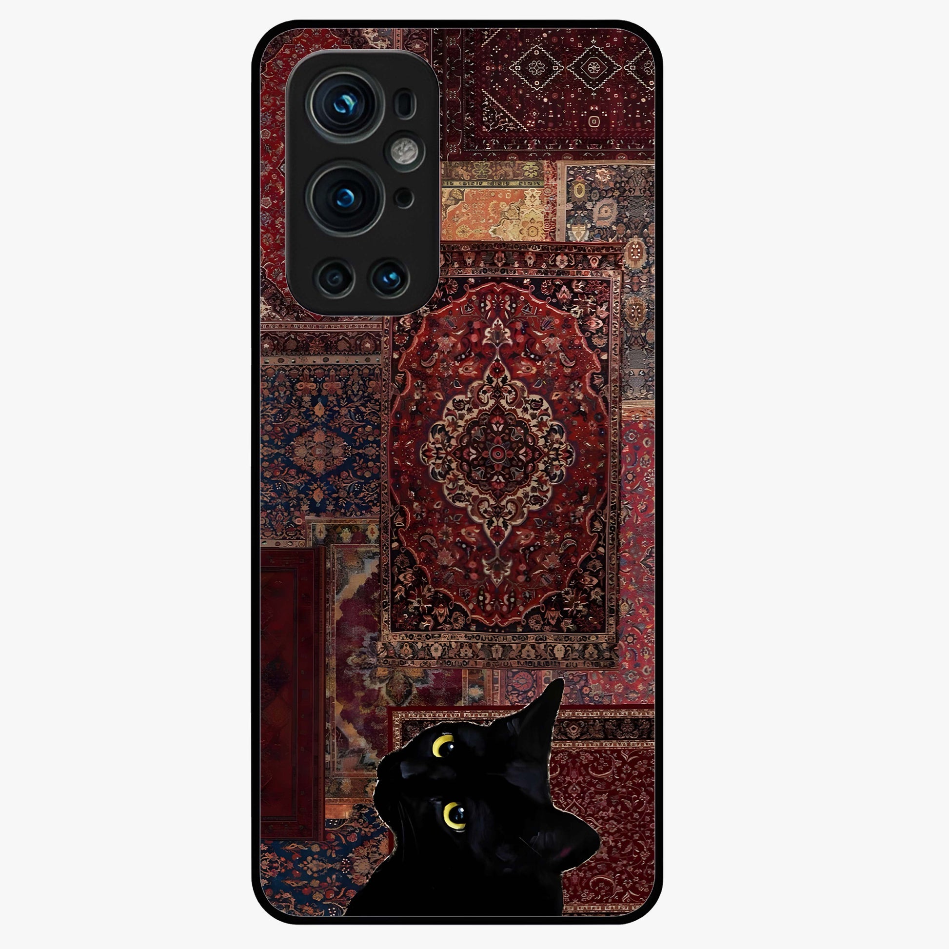 Regal Magic Cat Apple Glass Case showing flat back view with magical cat artwork holding apple and glossy glass finish.