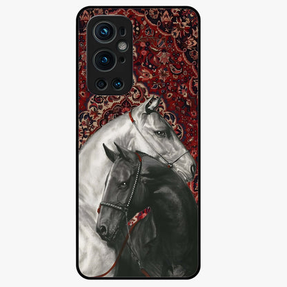 Regal Stallion Tapestry Glass Case showing flat back view with majestic horse tapestry artwork and glossy glass finish.