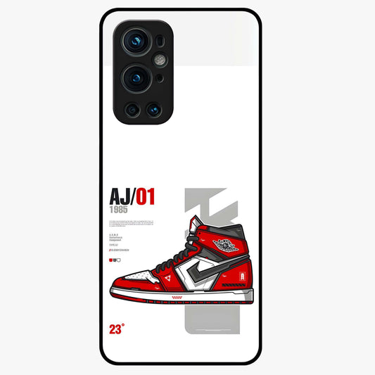 Retro Sneaker Blueprint Glass Case showing flat back view with sneaker blueprint style artwork and glossy glass finish.