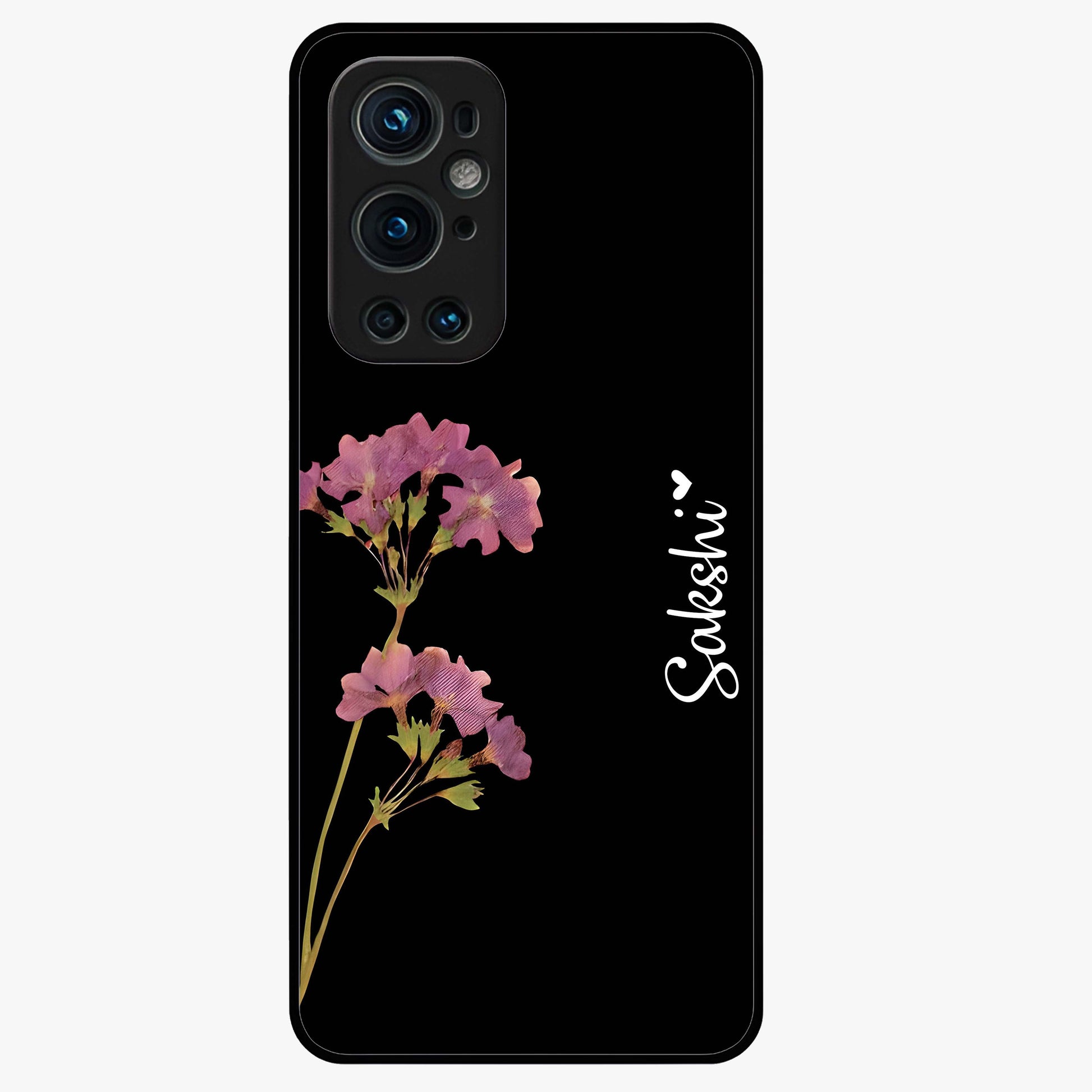 Riching Lavender Flower Custom Name Glass Case showing flat back view with lavender floral artwork and personalized name design.