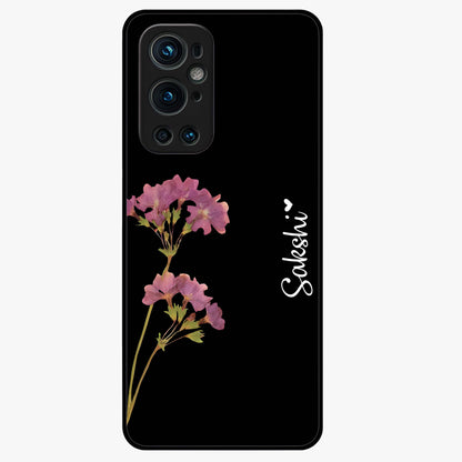 Riching Lavender Flower Custom Name Glass Case showing flat back view with lavender floral artwork and personalized name design.