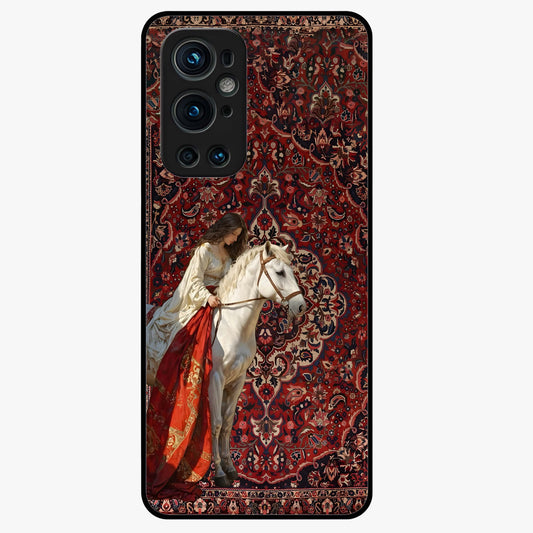 Royal Rider Tapestry Glass Case showing flat back view with majestic horse rider tapestry artwork and glossy glass finish.