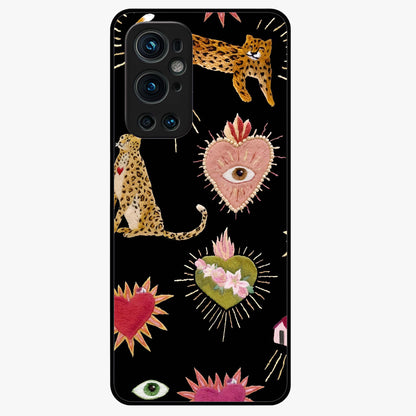 Sacred Jungle Heart Glass Case showing flat back view with jungle inspired heart artwork and glossy glass finish.