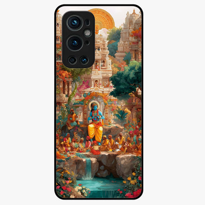 Sacred Sunlight Gods Glass Case showing flat back view with divine sunlight themed artwork and glossy glass finish.
