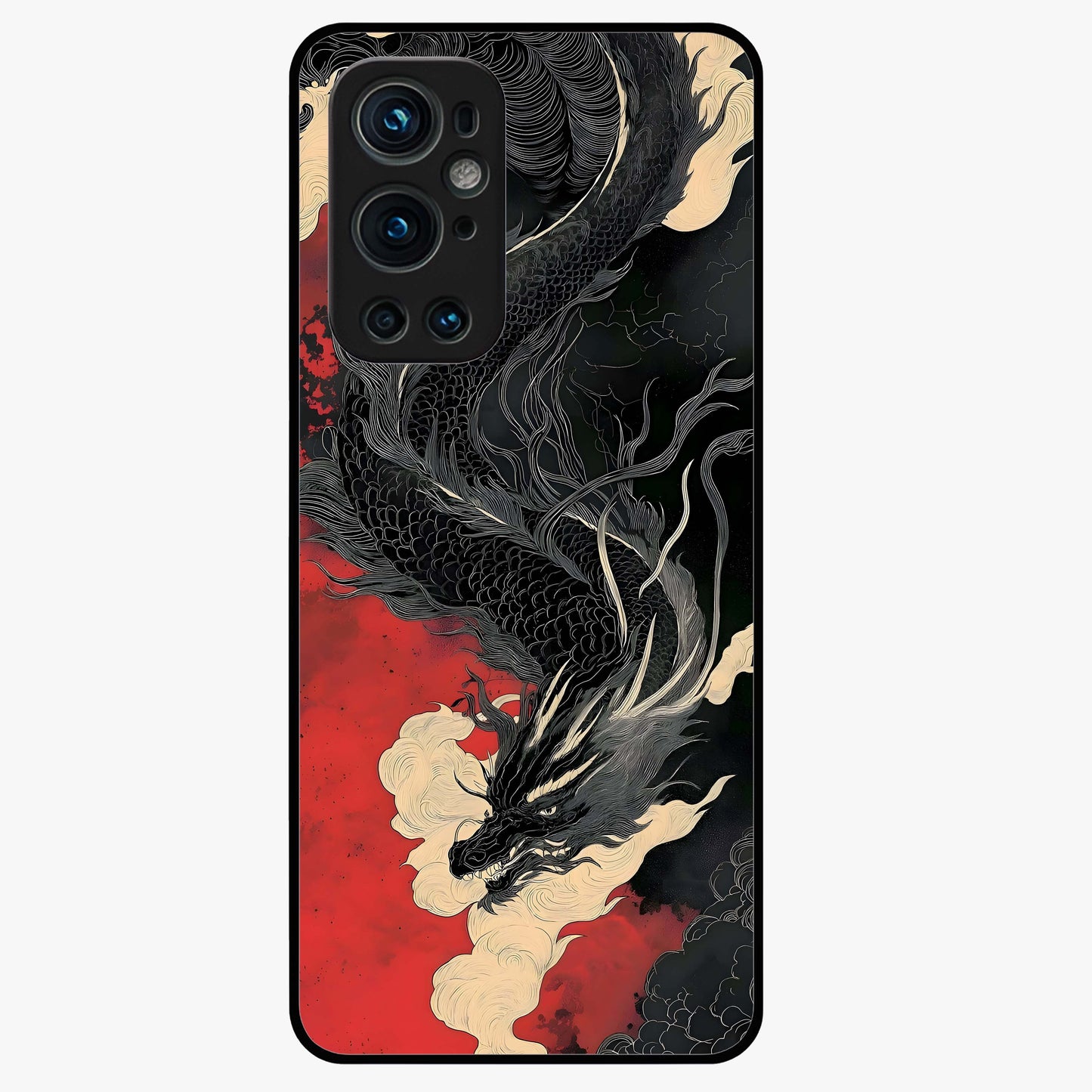 Shadow Dragon Fury Glass Case showing flat back view with fierce dragon artwork and glossy glass finish.