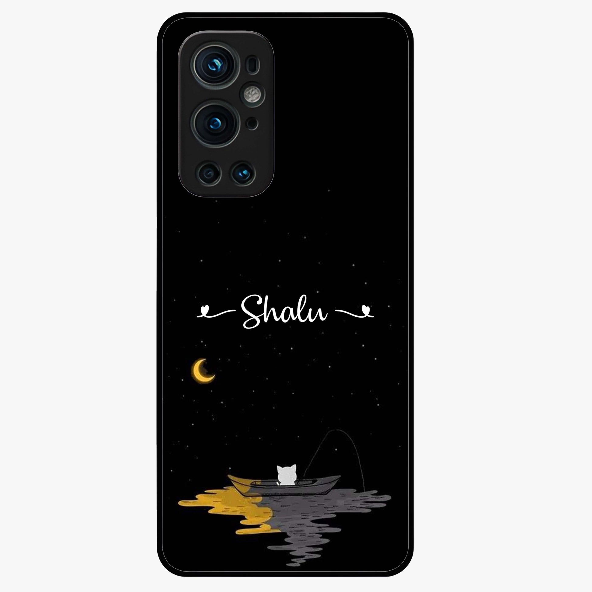 Silent Night Row Glass Case showing flat back view with calm night themed artwork and glossy glass finish.