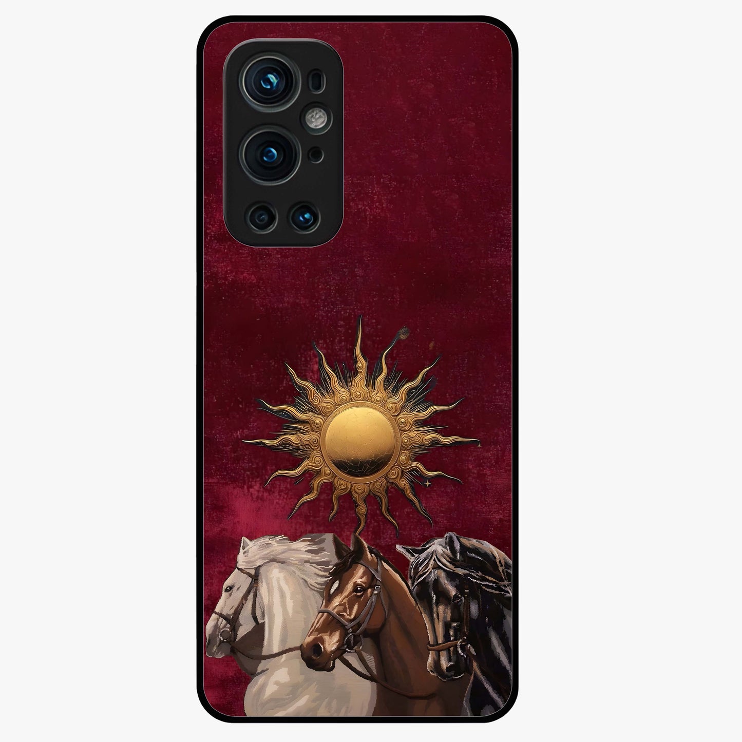Solar Riders Glass Case showing flat back view with dynamic rider themed artwork and glossy glass finish.