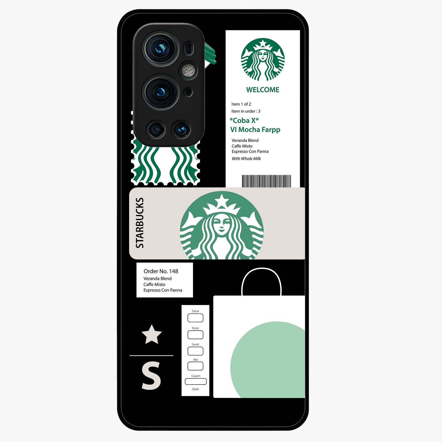 Starbucks Mocha Glass Case showing flat back view with coffee inspired artwork and glossy glass finish.