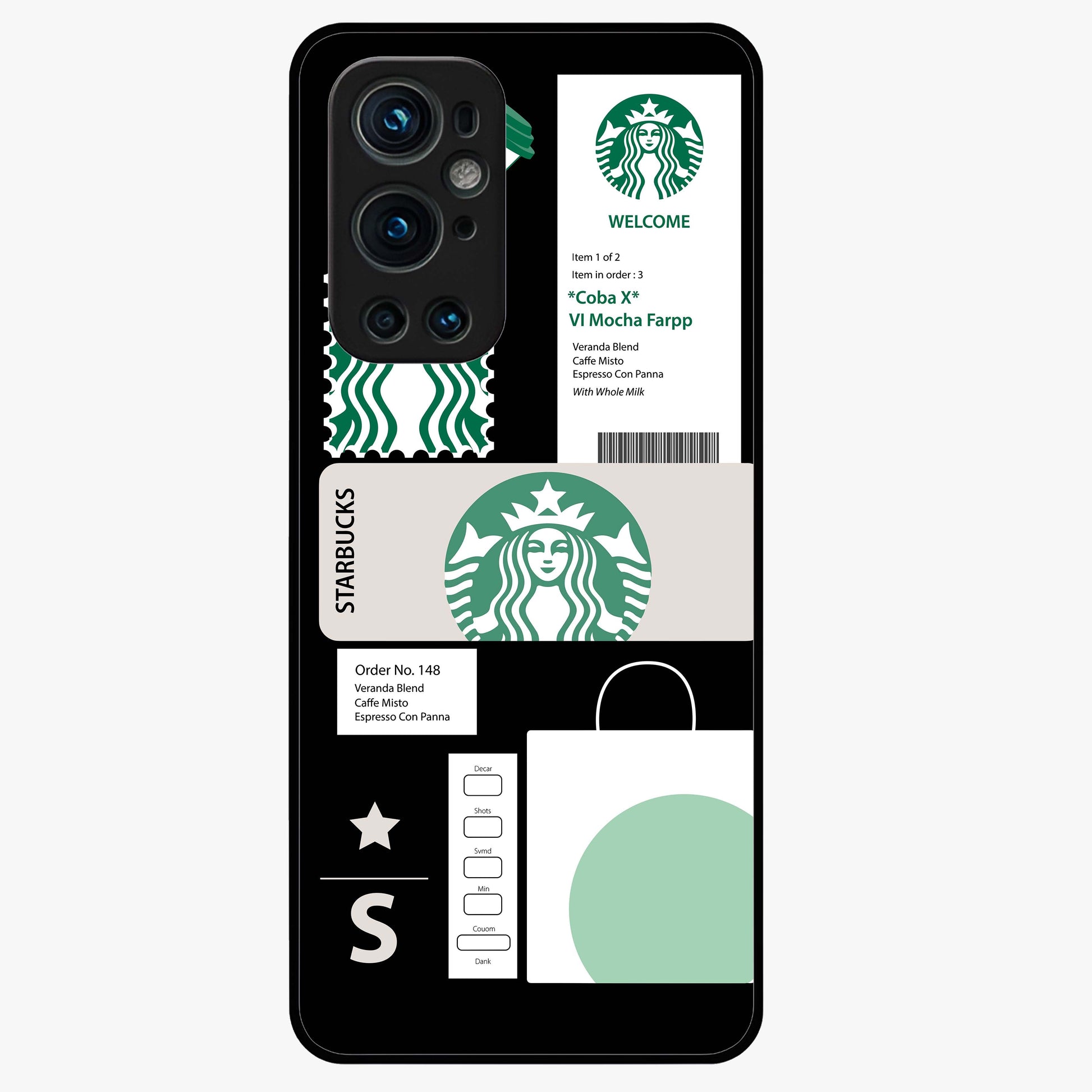 Starbucks Mocha Glass Case showing flat back view with coffee inspired artwork and glossy glass finish.
