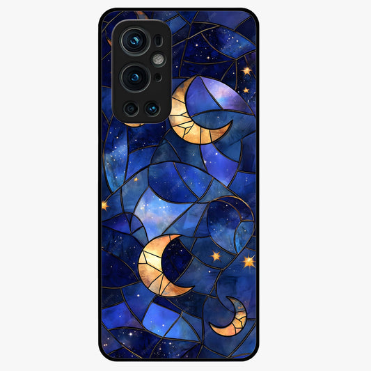 Starlit Sky Tapestry Glass Case showing flat back view with decorative starry sky tapestry artwork and glossy glass finish.