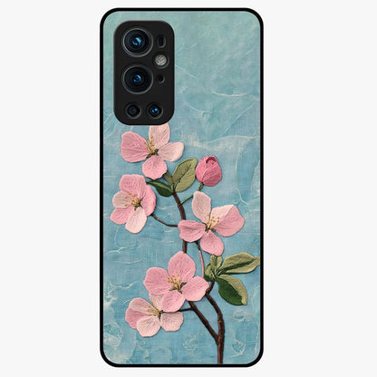 Threaded Blossom Breeze Glass Case showing flat back view with delicate blossom artwork and glossy glass finish.