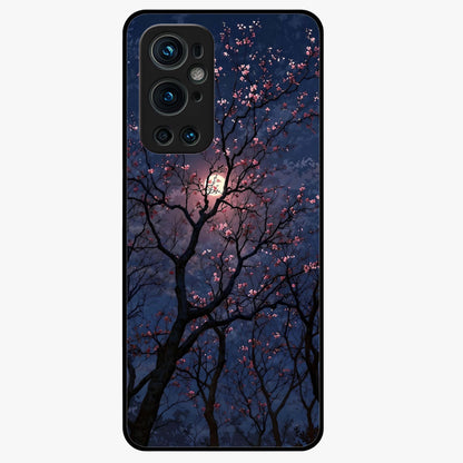 Twilight Sakura Serenade Glass Case showing flat back view with cherry blossom artwork at twilight and glossy glass finish.