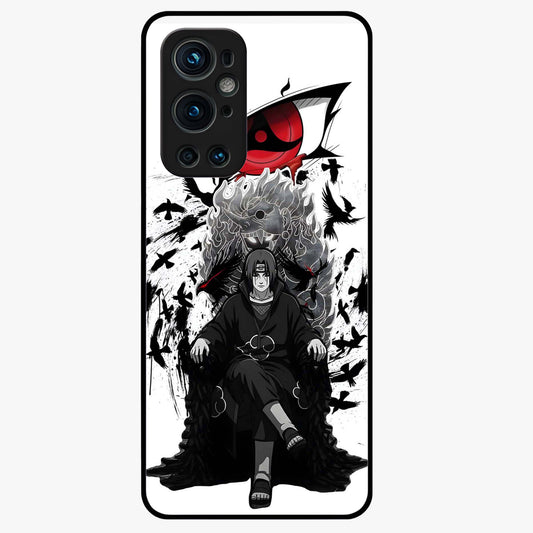 Uchiha Shadow Throne Glass Case showing flat back view with cosmic underwater themed artwork and glossy glass finish.