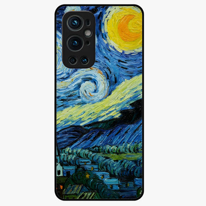 Van Gogh Art Glass Case showing flat back view with classic painterly artwork inspired by Van Gogh style and glossy glass finish.