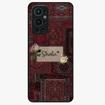 Velvet Wine Pattern Custom Name Glass Case showing flat back view with elegant wine colored pattern artwork and personalized name design.