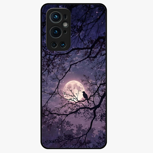 Whispering Moon Silence Glass Case showing flat back view with serene moon themed artwork and glossy glass finish.