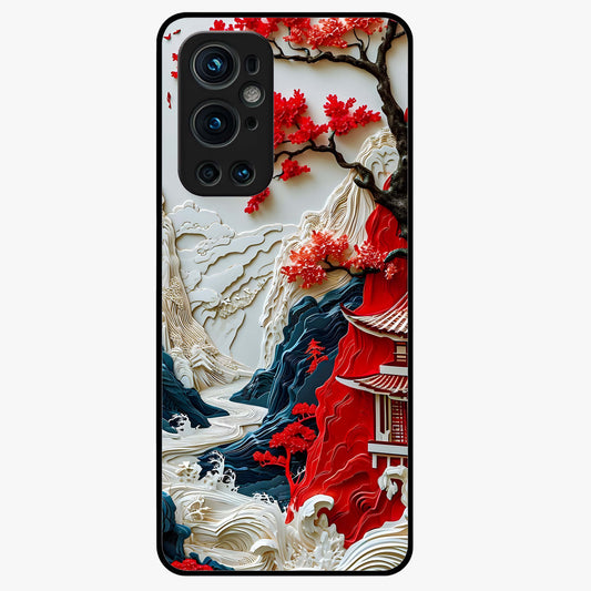 Whispers Of Sakura Waves Glass Case showing flat back view with cherry blossom wave artwork and glossy glass finish.