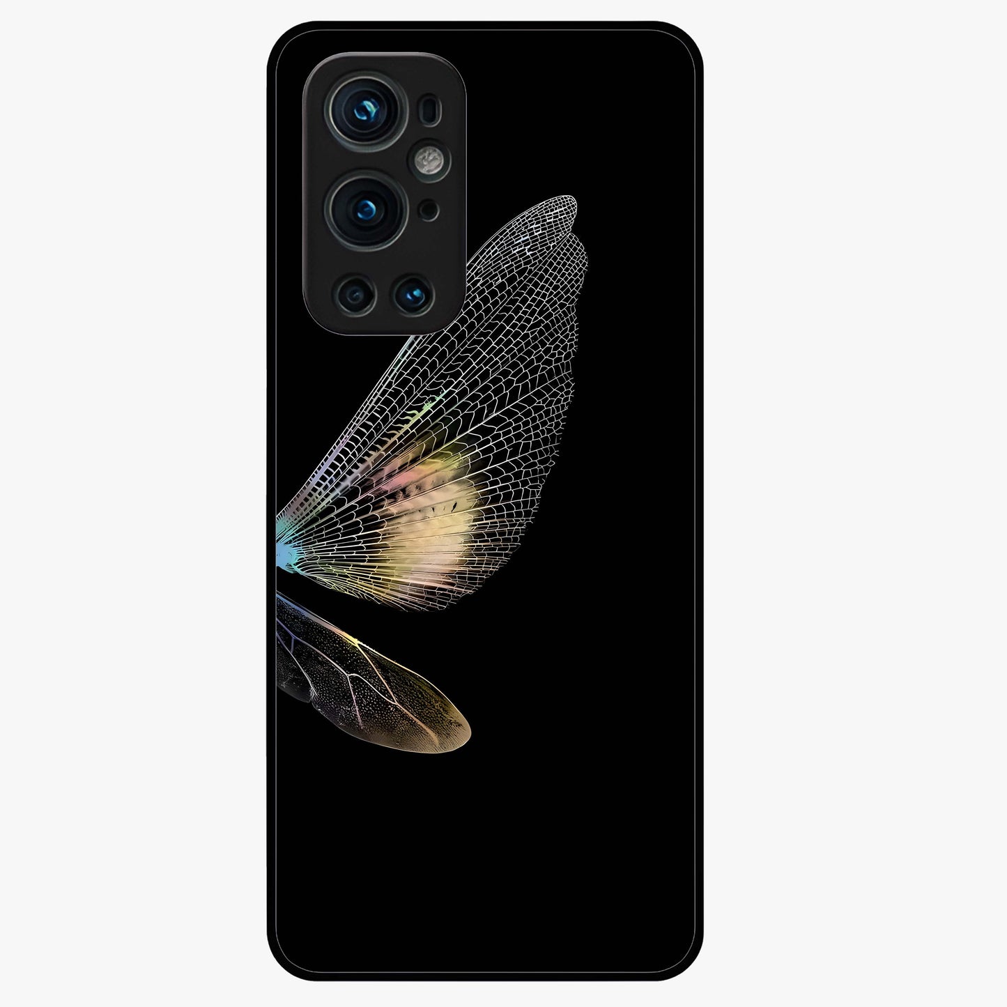 Whispers Of Wings Glass Case showing flat back view with graceful wing inspired artwork and glossy glass finish.