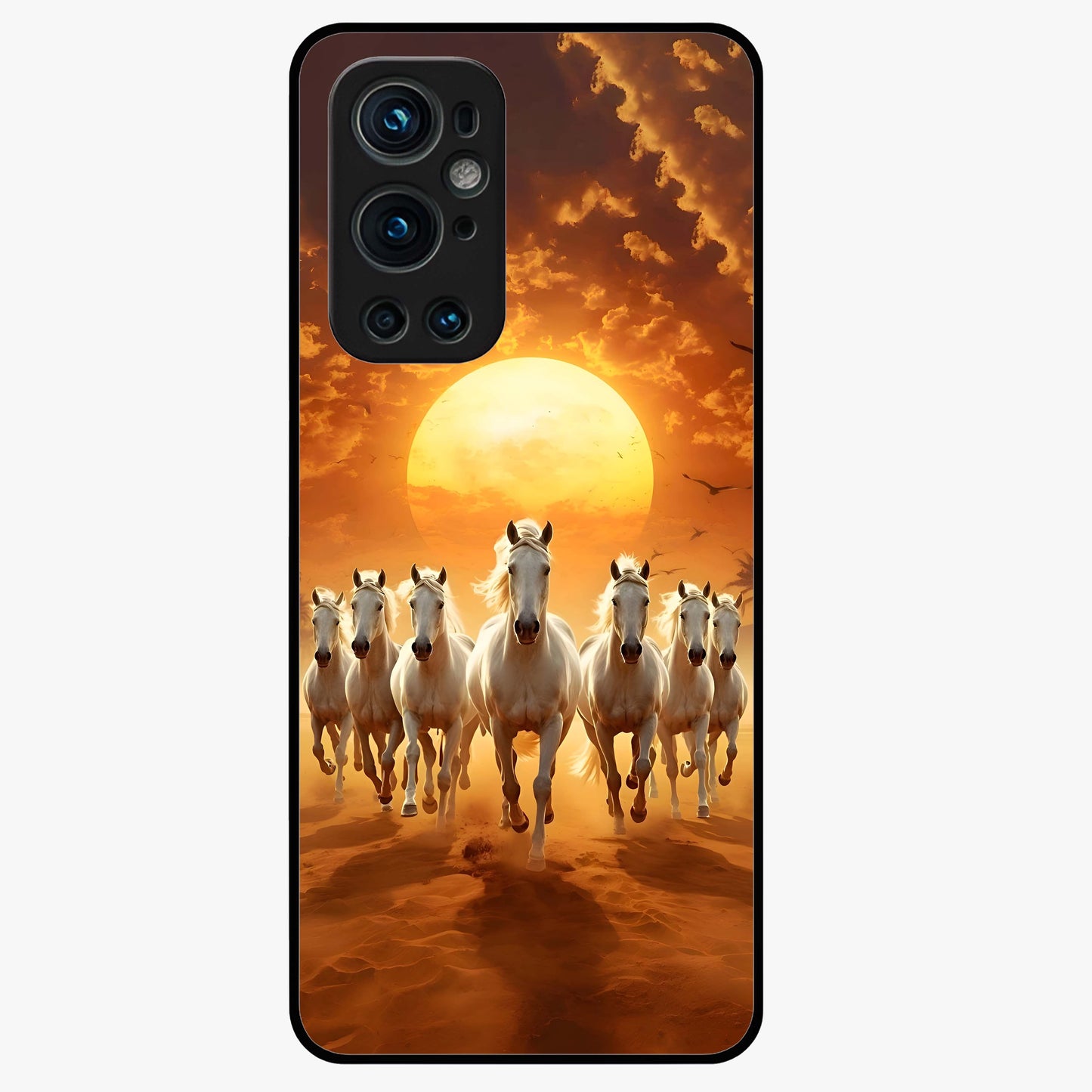 Wild Sunset Majesty Glass Case showing flat back view with majestic sunset landscape artwork and glossy glass finish.