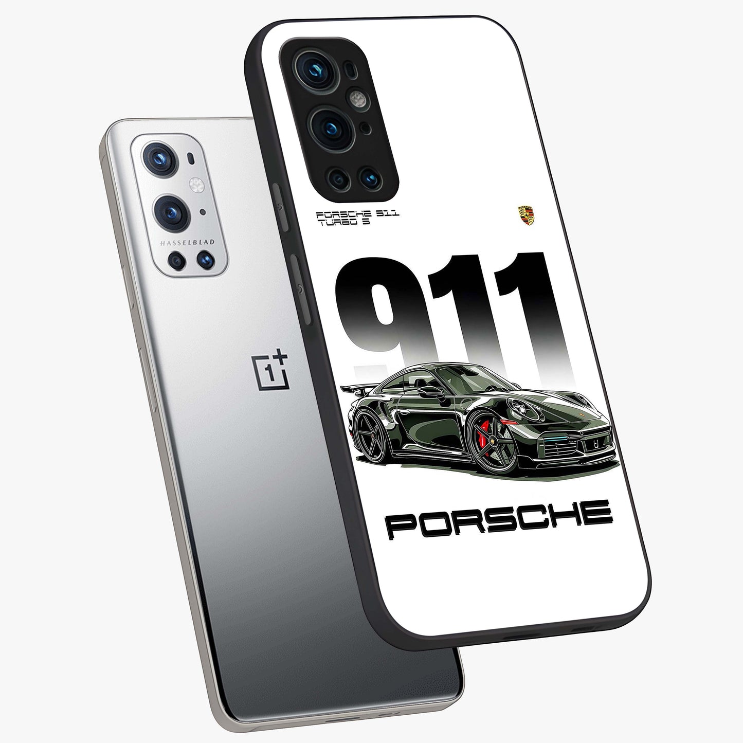 911 Turbo Dominance Glass Case displayed in premium angled mockup highlighting sporty car illustration and sleek glass surface.