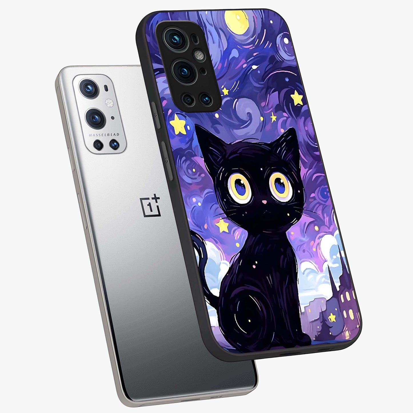 Abstract Cat Art Glass Case displayed in angled mockup highlighting modern abstract cat artwork and sleek glass surface.