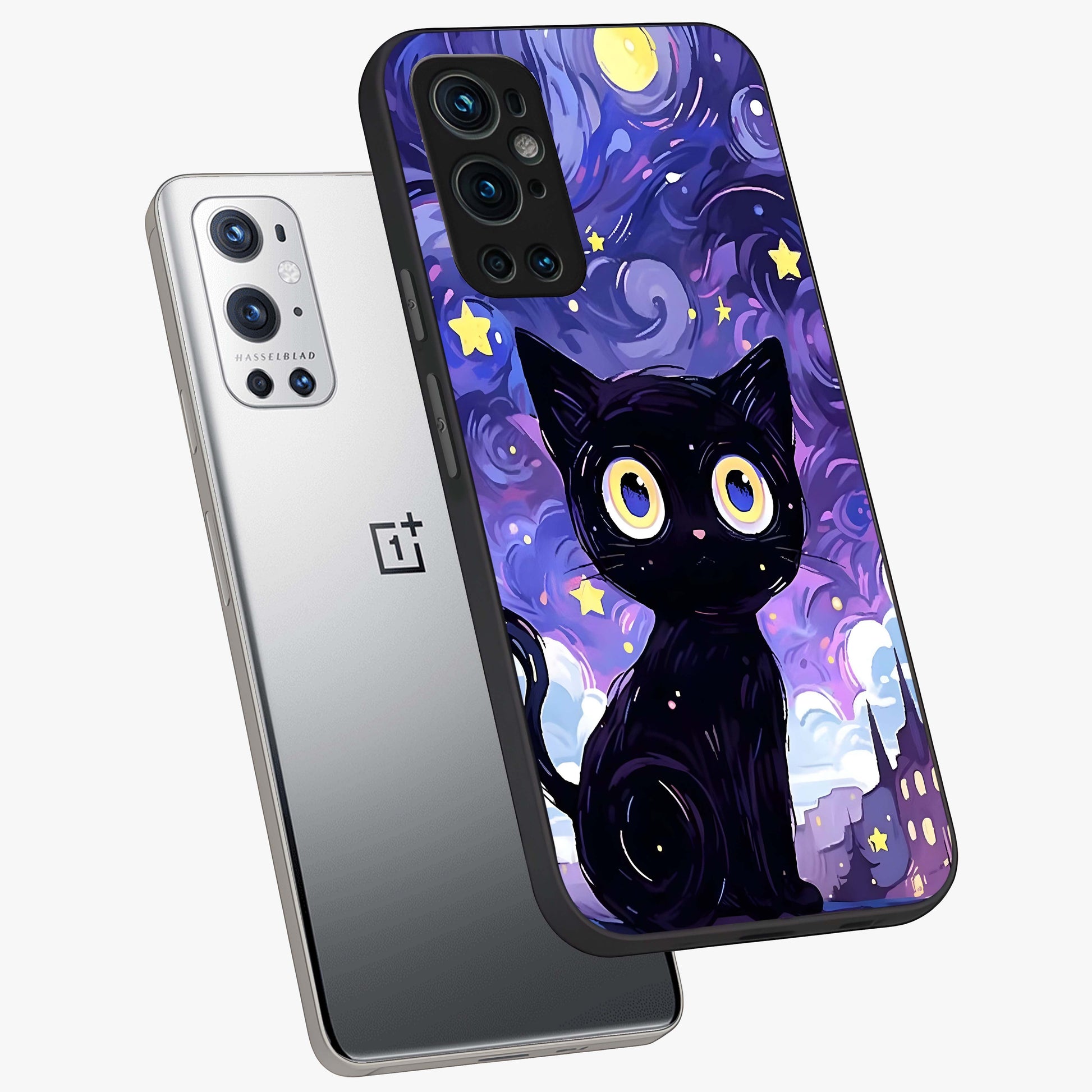 Abstract Cat Art Glass Case displayed in angled mockup highlighting modern abstract cat artwork and sleek glass surface.