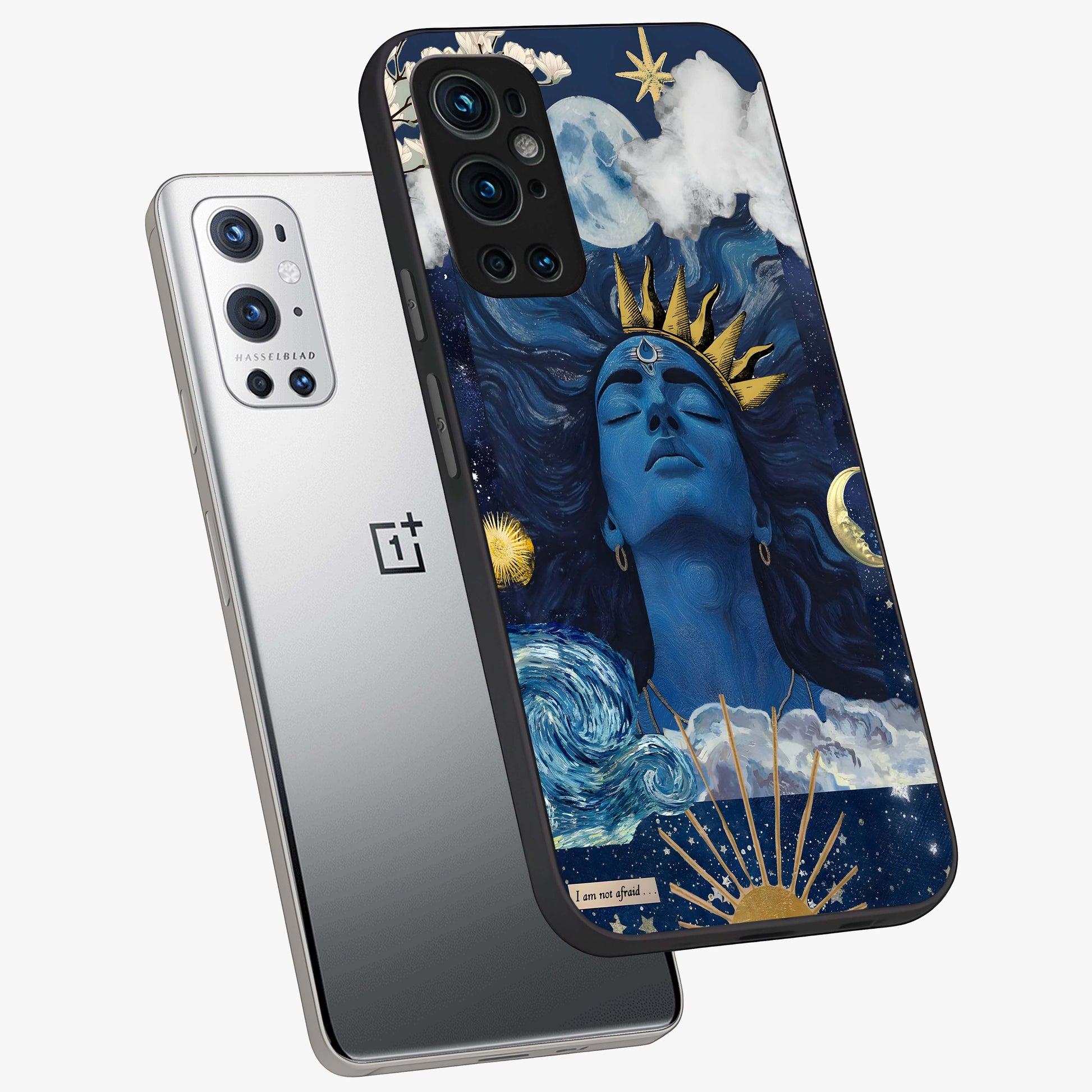 Aesthetic Lord Shiva Glass Case displayed in angled mockup highlighting spiritual Shiva illustration and sacred aesthetic design.