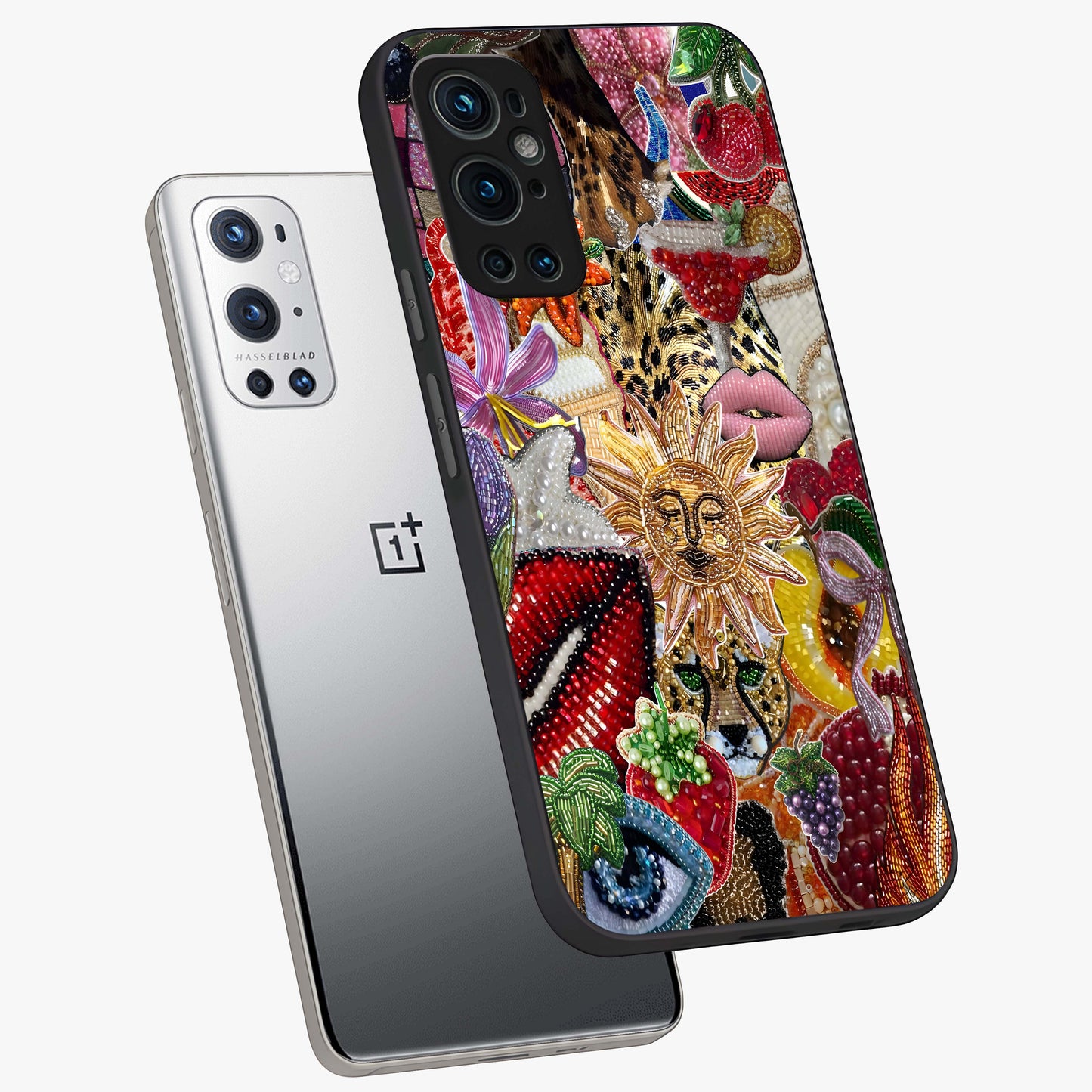 Beaded Fashion Jungle Glass Case displayed in angled mockup highlighting colorful fashion bead design and artistic pattern.