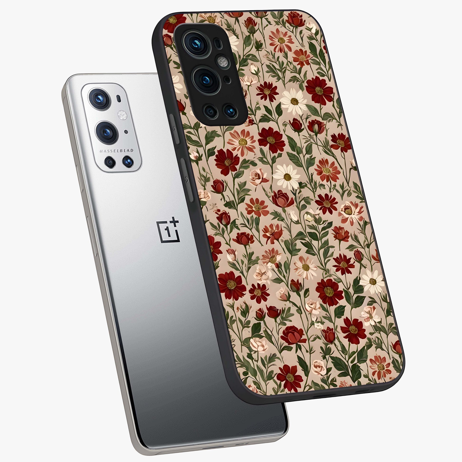 Biege Flower With Leaf Glass Case displayed in angled mockup highlighting minimal floral leaf design and elegant aesthetic.