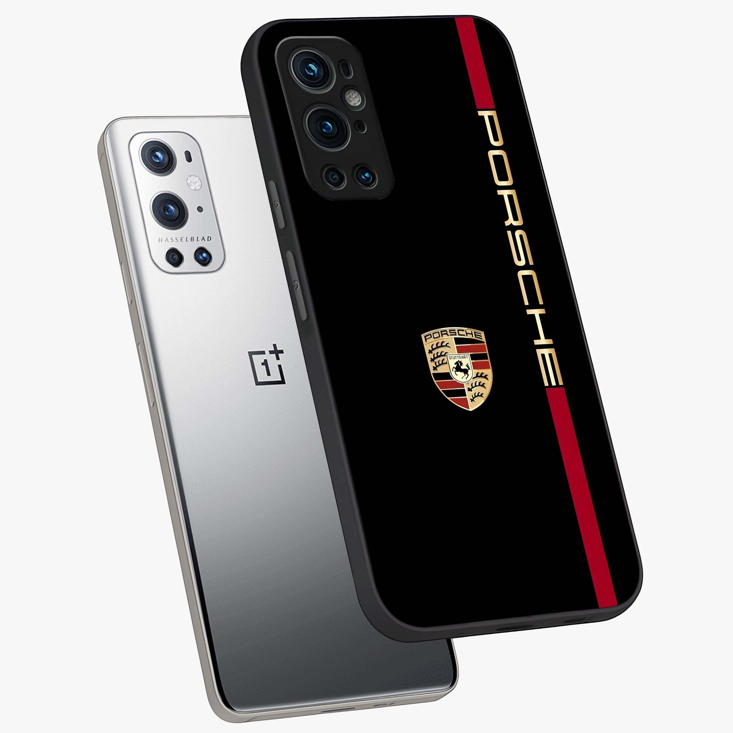 Black Minimal Porsche Glass Case displayed in angled mockup highlighting modern minimal car illustration and clean aesthetic design.