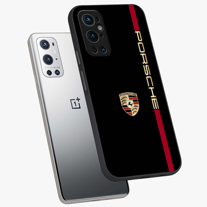 Black Minimal Porsche Glass Case displayed in angled mockup highlighting modern minimal car illustration and clean aesthetic design.