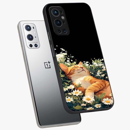 Blissful Bloom Cat Glass Case displayed in angled mockup highlighting playful feline illustration with soft floral aesthetic.