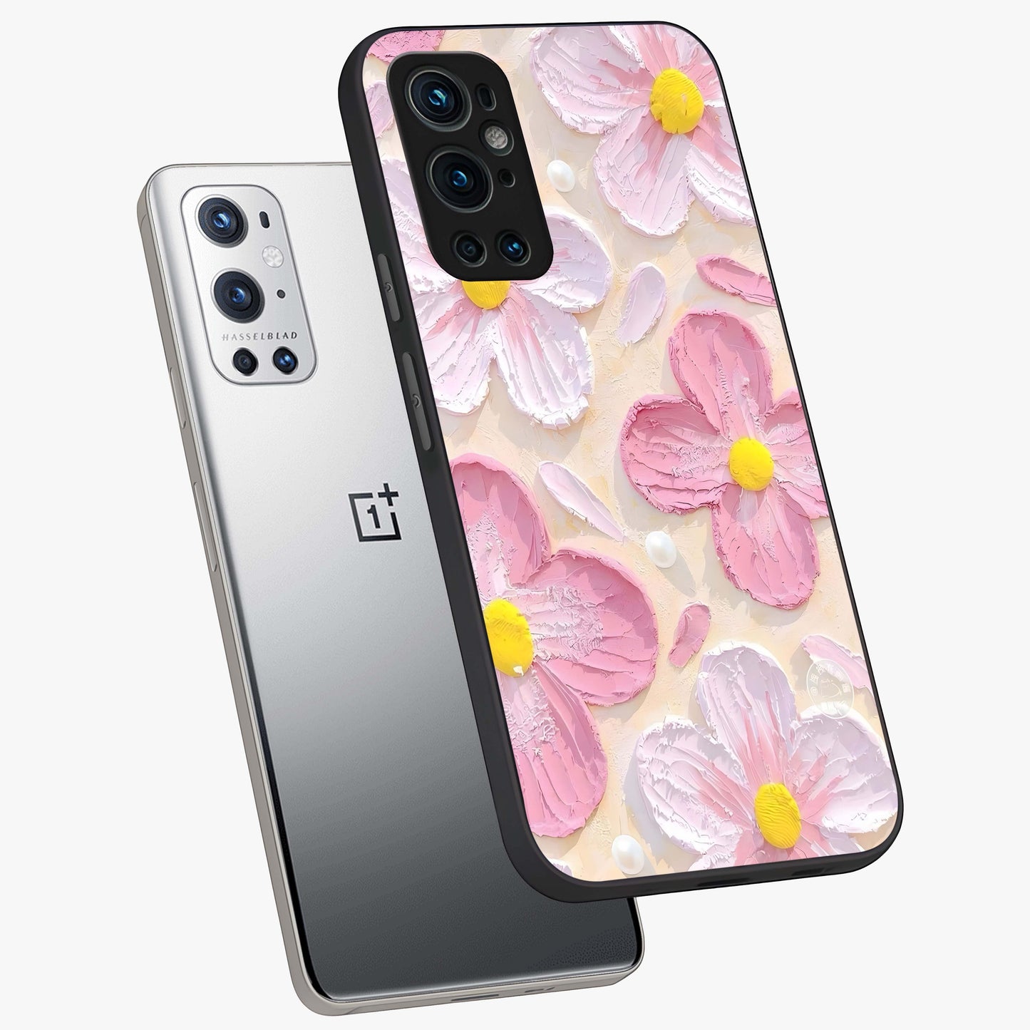 Blush Bloom Texture Glass Case displayed in angled mockup highlighting subtle bloom pattern with aesthetic pastel design.