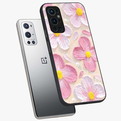 Blush Bloom Texture Glass Case displayed in angled mockup highlighting subtle bloom pattern with aesthetic pastel design.