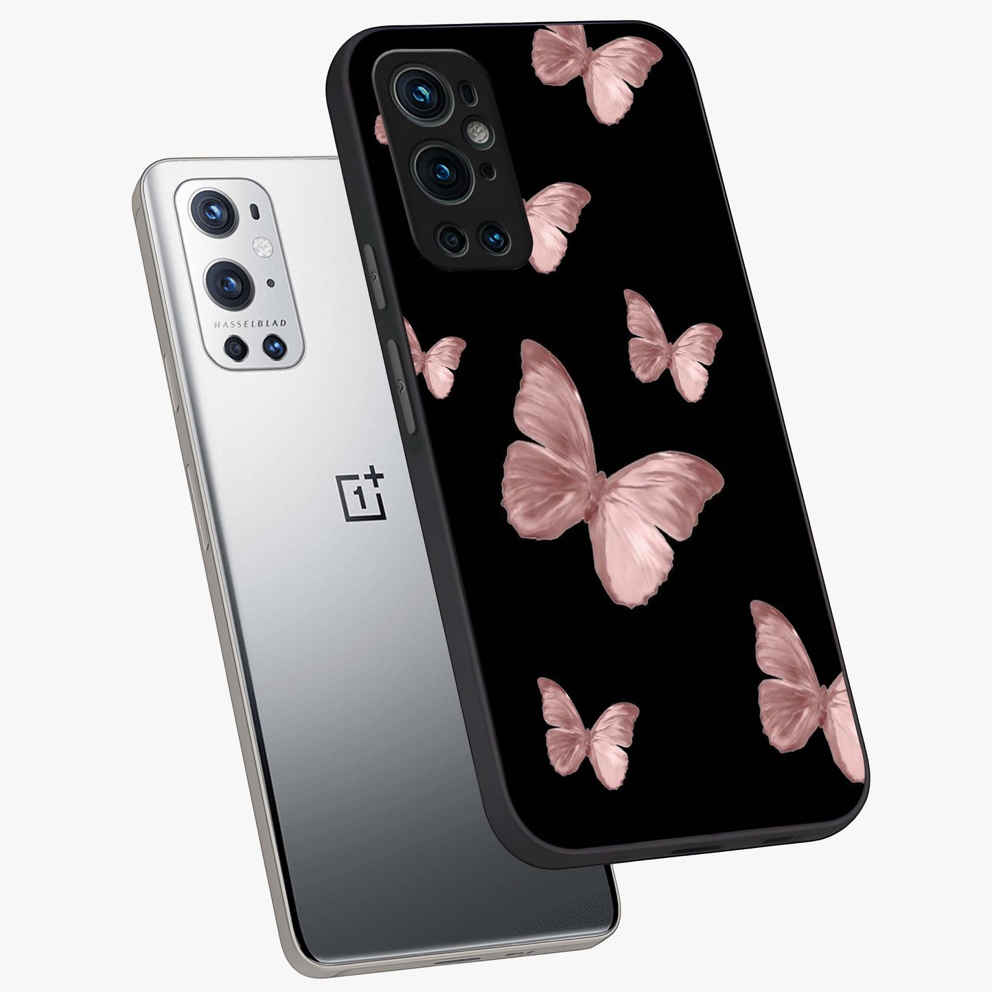 Butterfly Pattern Glass Case displayed in angled mockup highlighting delicate butterfly design and aesthetic pattern style.