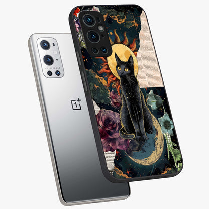 Celestial Black Cat Glass Case displayed in angled mockup highlighting cosmic black cat design with celestial aesthetic.