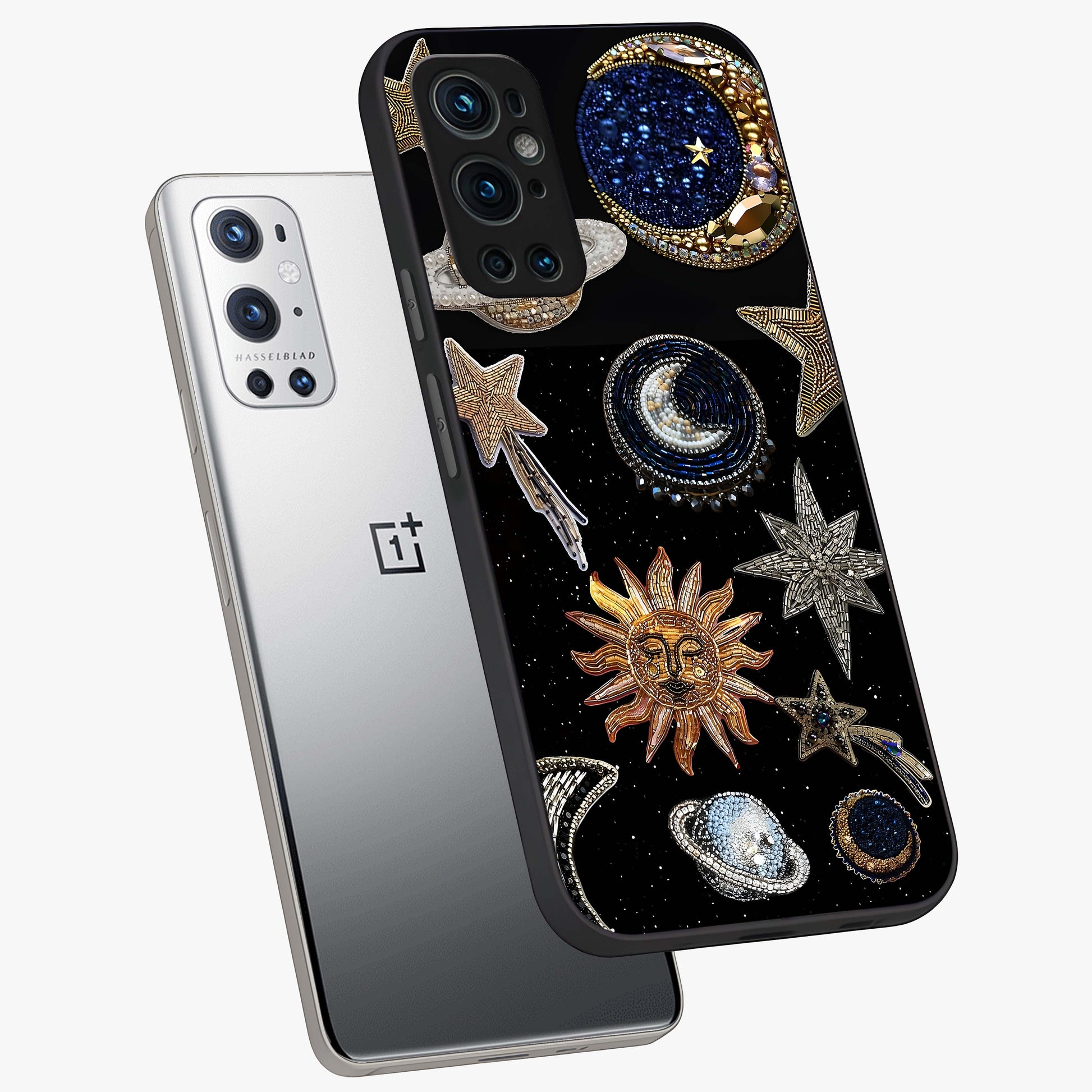Celestial Gem Constellations Glass Case displayed in angled mockup highlighting gemstone inspired constellation design.